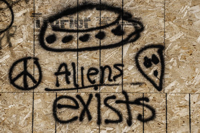 Close-up of text on wall