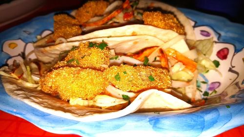 Close-up of served food in plate