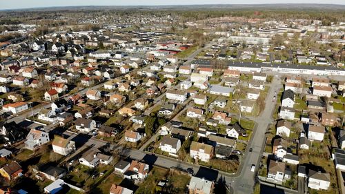 High angle view of buildings in city