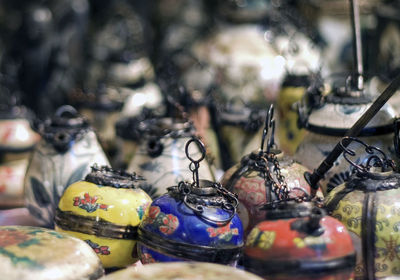 Close-up of toys for sale at market stall