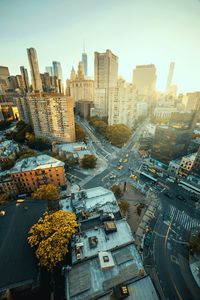 High angle view of street amidst buildings in city