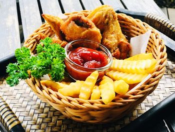 High angle view of food in basket