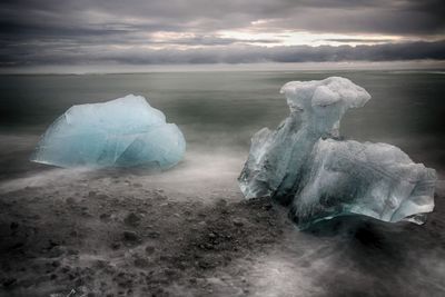 Scenic view of jokulsarlon during winter at dusk