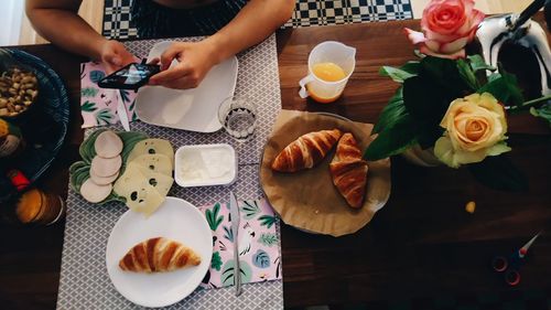 High angle view of people having food