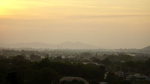 Scenic view of mountains against sky during sunset