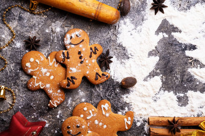 High angle view of cookies on table