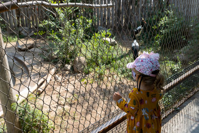 Full length of young girl seen through chainlink fence