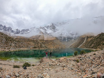 Scenic view of mountains against sky in humantay lake