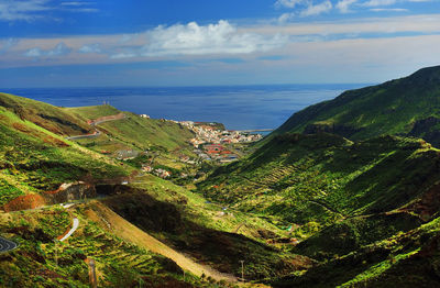 Landscape against calm blue sea and sky