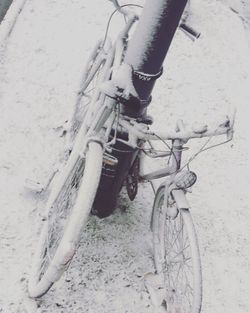 High angle view of bicycle on snow