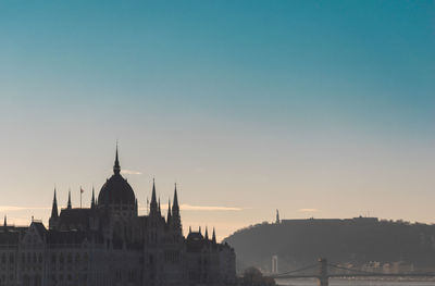 Buildings against sky at dusk