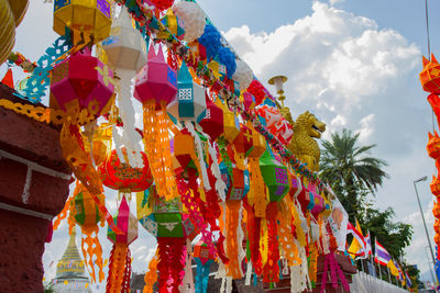 Brightly colored lanterns hung up for lantern festival, chiang mai