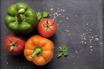 High angle view of tomatoes on table