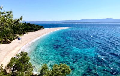 High angle view of sea against clear sky