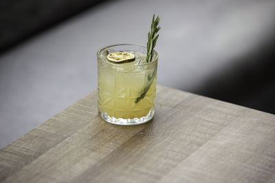 Close-up of drink served on table