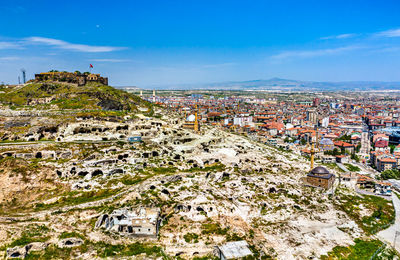 High angle view of townscape against sky