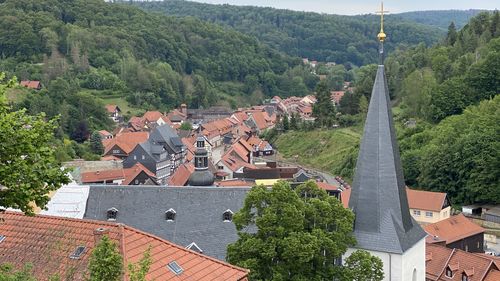 High angle view of townscape against sky