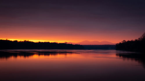 Scenic view of lake against sky during sunset