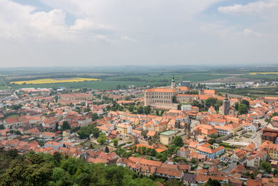 High angle view of townscape against sky