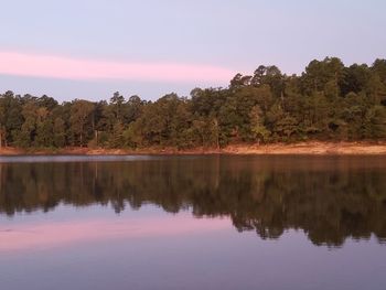 Reflection of trees in lake against sky