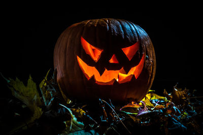 Close-up of illuminated pumpkin at night