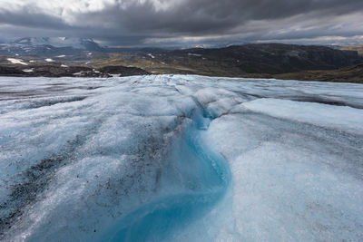 Scenic view of frozen lake against sky