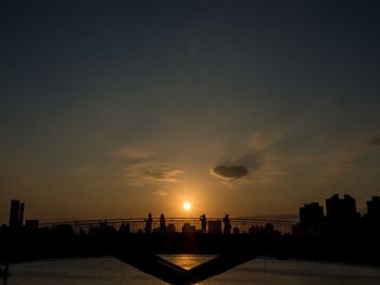 Silhouette buildings against sky at sunset