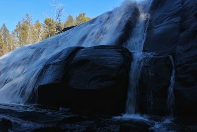 Scenic view of waterfall against sky