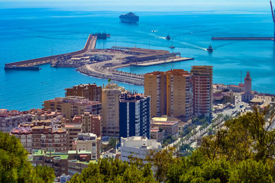 High angle view of buildings in city