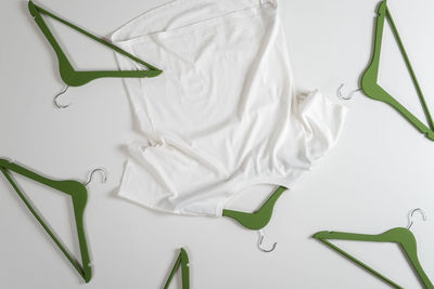 High angle view of clothes on white background