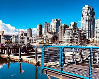 View of cityscape against blue sky