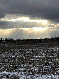 Scenic view of field against sky during winter