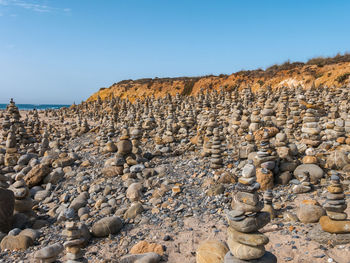 Scenic view of rocks against clear sky