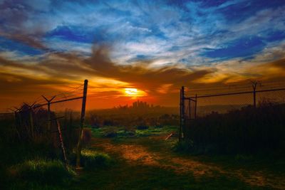 Scenic view of field against sky during sunset