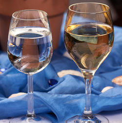 Close-up of wine in glass on table