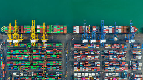 Aerial top view container ship at seaport, global business logistic import export freight shipping