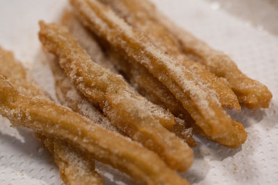 Close-up of bread on stack