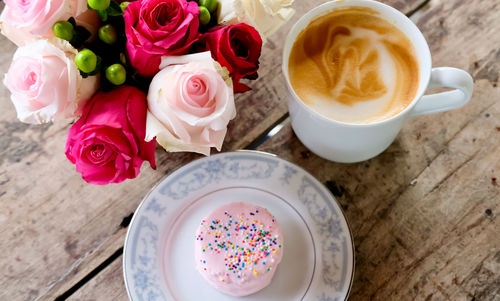 High angle view of coffee on table