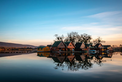 Scenic view of lake against sky during sunset