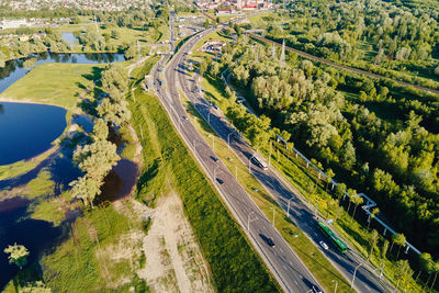 Aerial view of urban road in the city. car traffic