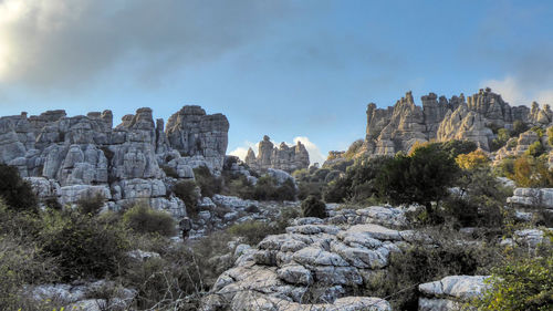 Rock formations on landscape against sky