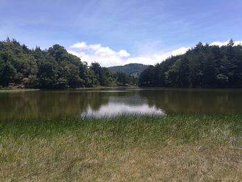 Scenic view of lake against sky