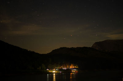 Scenic view of lake against sky at night