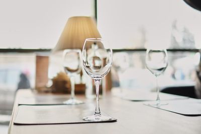 Close-up of wine in glass on table