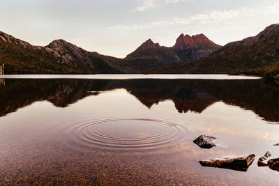 Reflection of mountains in lake against sky