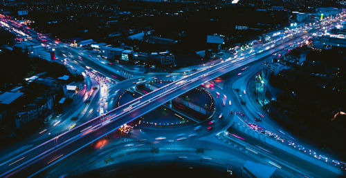 High angle view of traffic on highway at night