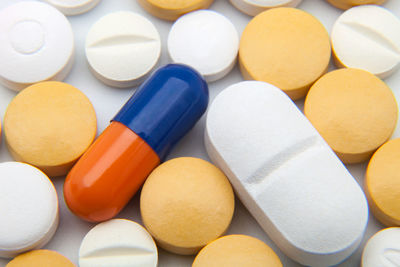 Close-up of pills on table