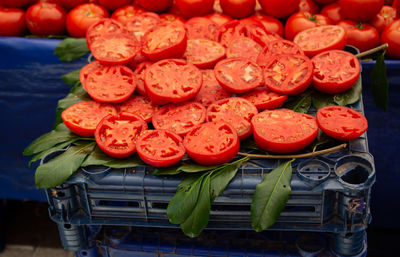 High angle view of fruits for sale in market