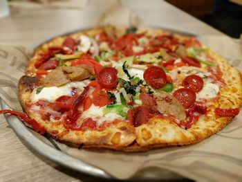 Close-up of pizza on table