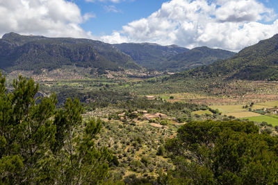 Scenic view at landscape around george sand from view point puig de la moneda, mallorca